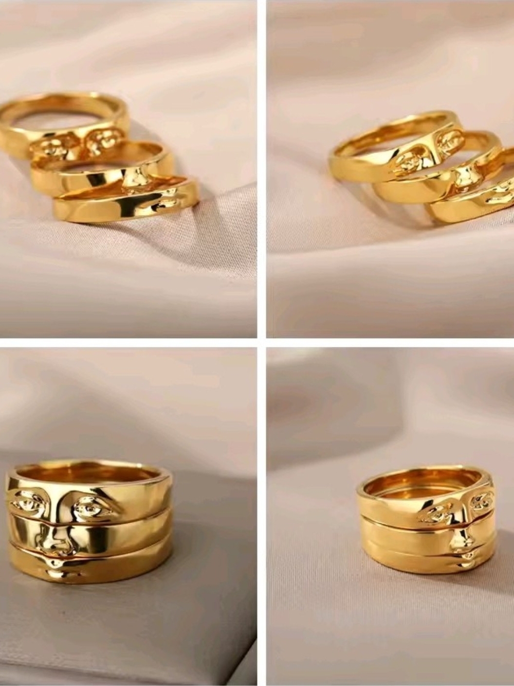 Gold-Tone Triple Band Statement Ring - Unisex Jewelry - Picture 7 of 7
